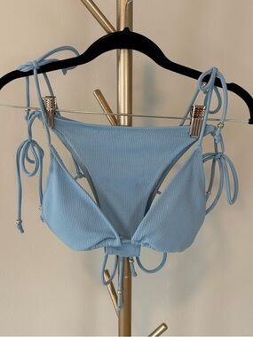 Light Blue Ribbed Tie-Side Bikini Top